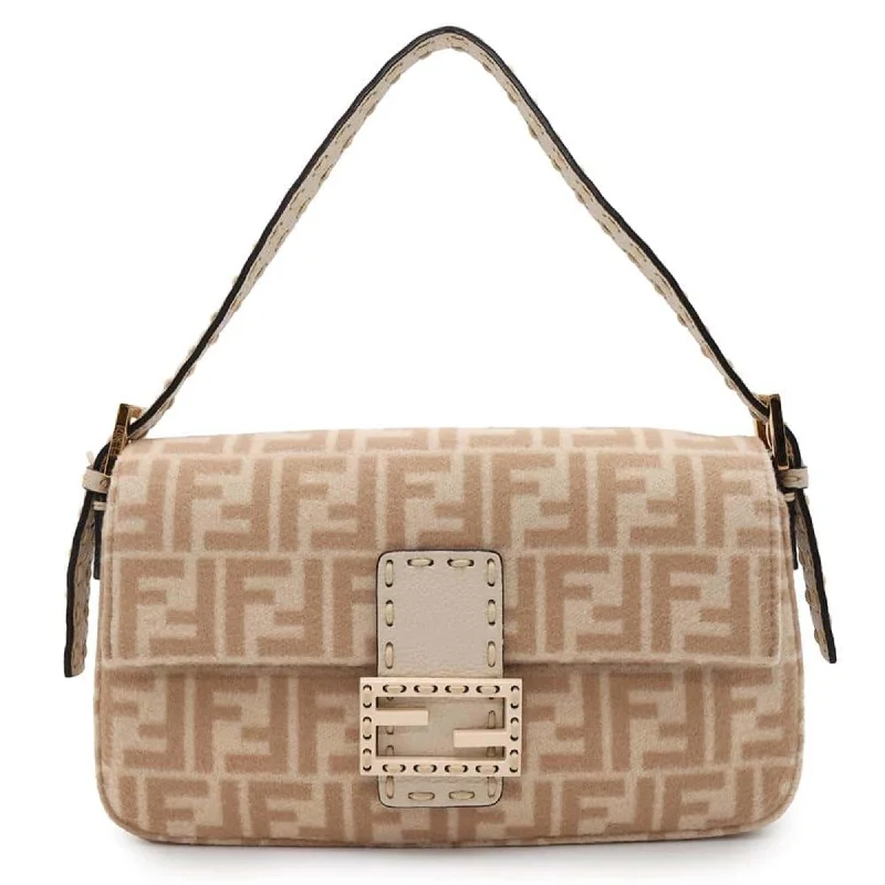 Fendi Chevron Quilted Bag -FENDI Handbag Zucca Baguette 1997 Selleria Wool 8BR792 Bag