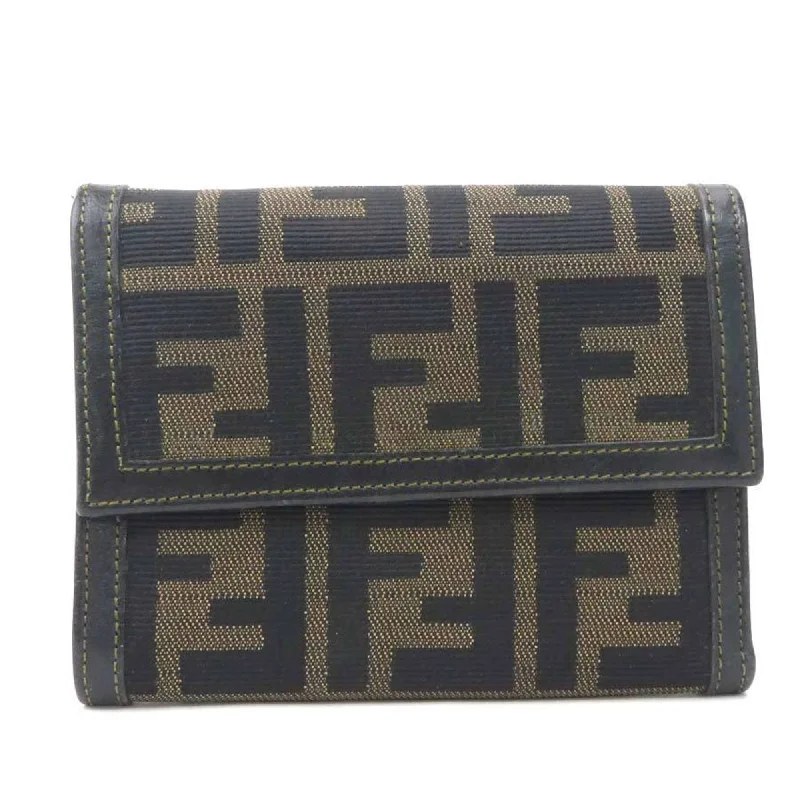 Fendi Push Lock Bag -FENDI Tri-fold Wallet Zucca Canvas Brown Women's e59198a