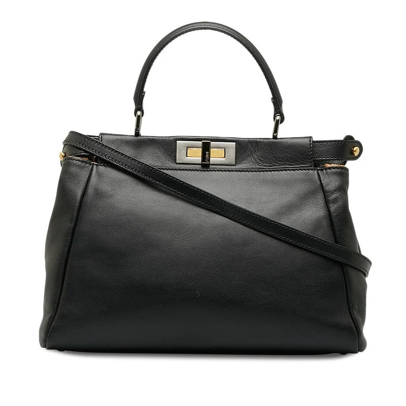 Fendi Retro Revival Bag -Fendi Peekaboo Medium Handbag Shoulder Bag 8BN226 Black Leather