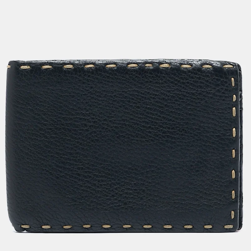 Fendi Magnetic Closure Bag -Fendi Black Selleria Leather Bifold Wallet