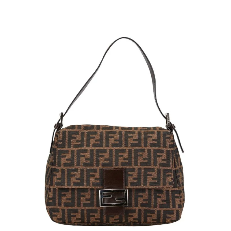 Fendi Petite Baguette Bag -FENDI ZUCCA Mamma Bucket Bag Handbag 26325 Brown Canvas Leather Women's