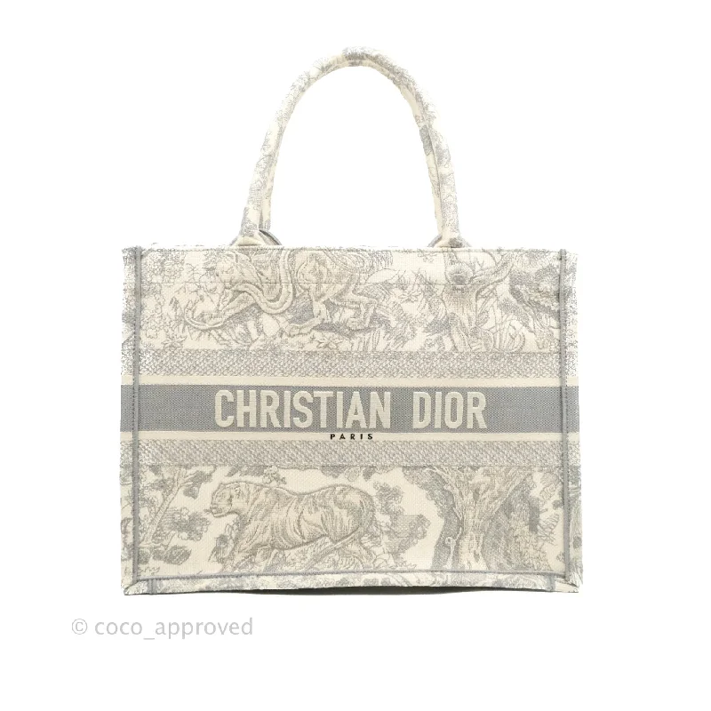 Timeless Fashion with Dior HandbagsChristian Dior Medium (Old Small) Embroidered Toile De Jouy Light Grey Canvas Book Tote