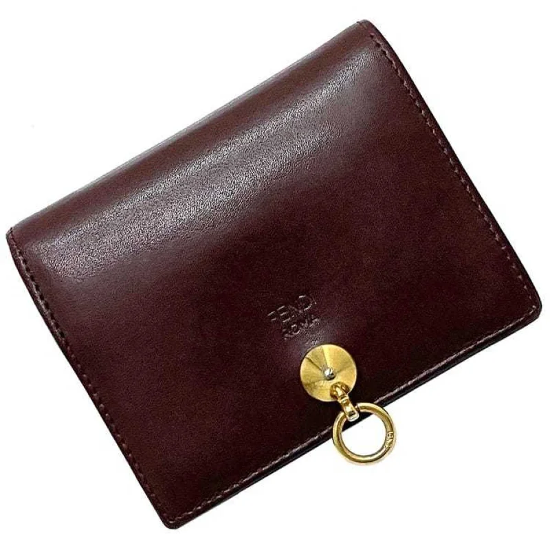 Fendi Zip Closure Bag -FENDI Bifold Wallet Bordeaux Beige Visible 8M0387 Studded Leather Compact Ladies