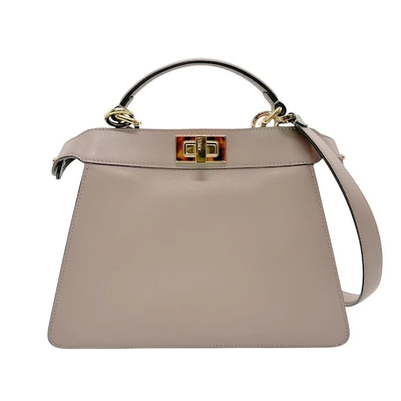 Fendi Timeless Parisian Style -FENDI Handbag Shoulder Bag Peekaboo ISeeU Small Leather Gray Brown Gold Women's 88BN327-AFKZ z3021