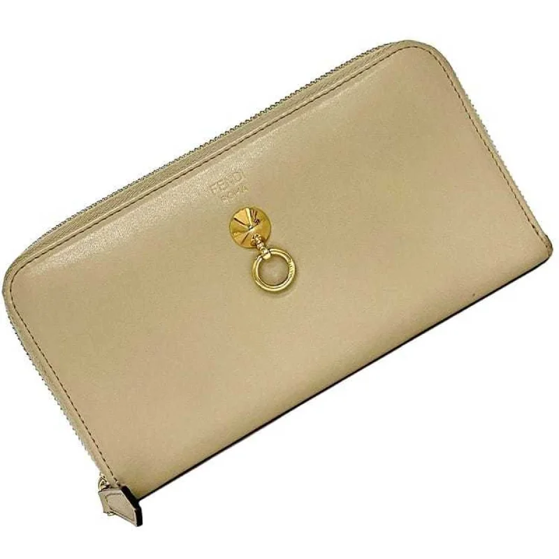 Fendi Monogram Embossed Bag -Fendi Round Long Wallet Beige By The Way 8M0299 Leather FENDI Women's