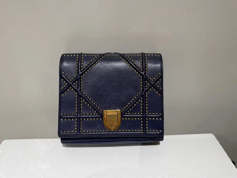 Iconic, Elegant, Dior BagsDior Diorama Blue Leather Studded Shoulder Bag Small