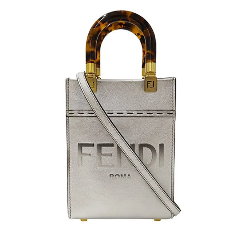 Fendi Gold-Plated Bag -FENDI Bags Women's Handbags Shoulder 2way Leather Sunshine Shopper Silver 8BS051