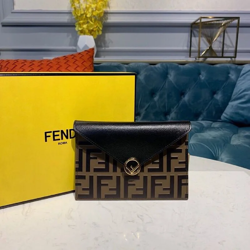 Fendi Oversized Clutch -Fendi FF Embossed Envelope Wallet 6.4in/17cm Brown/Black For Women