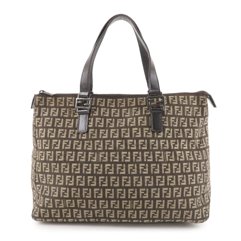 Fendi Exclusive Couture Bag -FENDI Zucchino Canvas Leather Tote Bag Hand Bag Beige Brown 8BH138