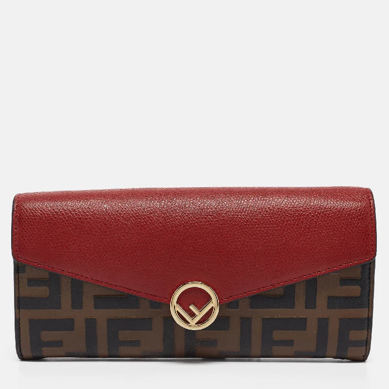 Fendi Ultimate Travel Companion -Fendi Red/brown Zucca Leather F Is Fendi Continental Wallet