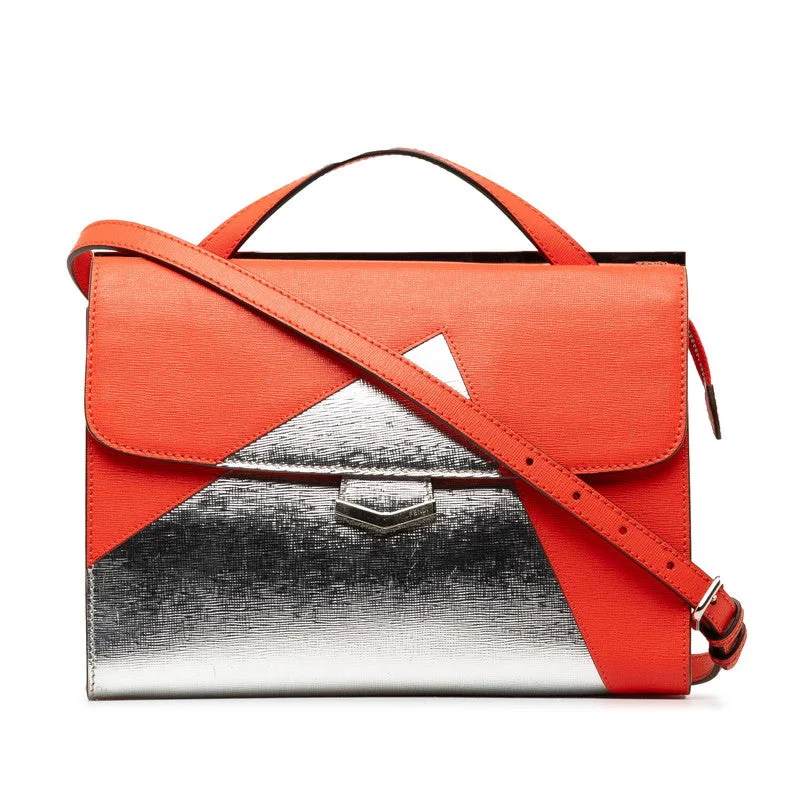 Fendi Gold-Plated Bag -Fendi Demi-Jul Handbag 2WAY 8BT222 Orange Red Silver Leather  Fendi