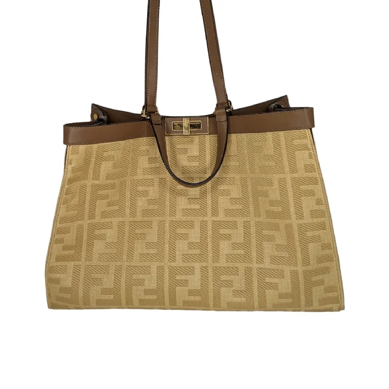 Fendi Iconic Luxury Staple -Fendi Medium FF Beige Canvas Peekaboo X-Tote