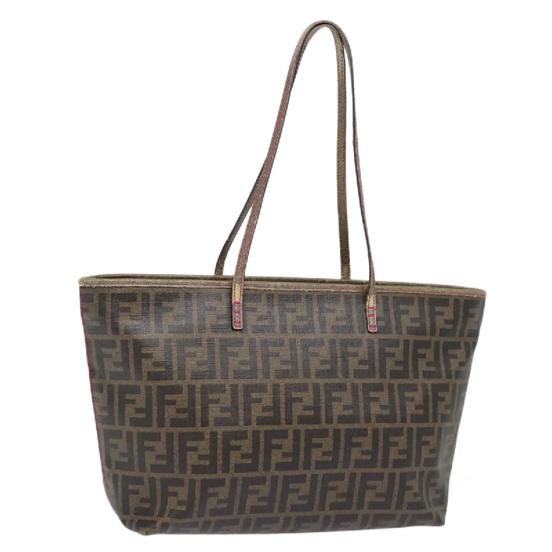 Fendi Buckle Detail Bag -FENDI Zucca Canvas Tote Bag Brown Black gold  78563