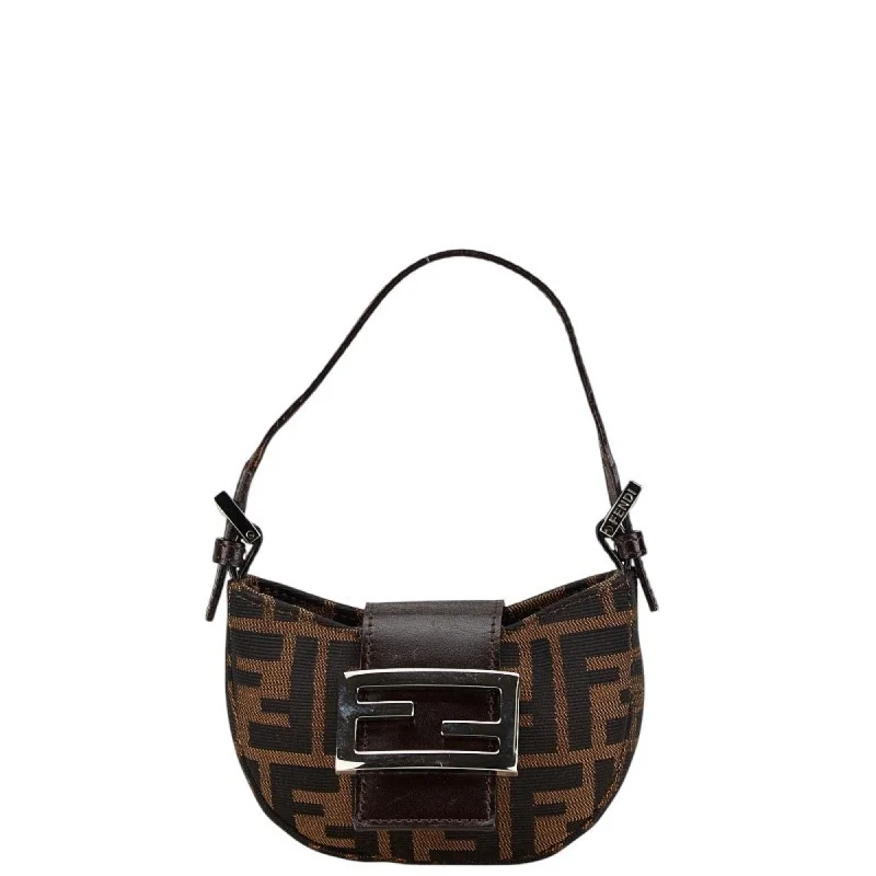 Fendi Monogram Embossed Bag -FENDI ZUCCA CROISSANT HANDBAG 26673 BROWN CANVAS LEATHER WOMEN'S