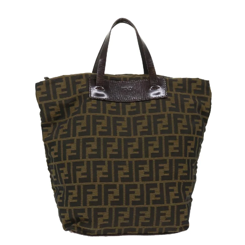 Fendi Magnetic Closure Bag -FENDI Zucca Canvas Tote Bag Nylon Brown Black  rd5453