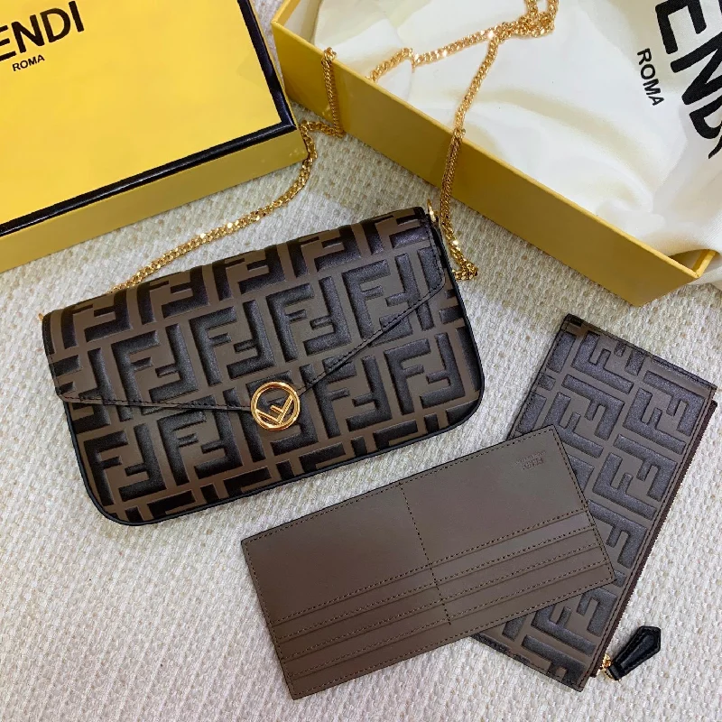 Fendi Retro Revival Bag -Fendi Wallet On Chain With Pouches Brown