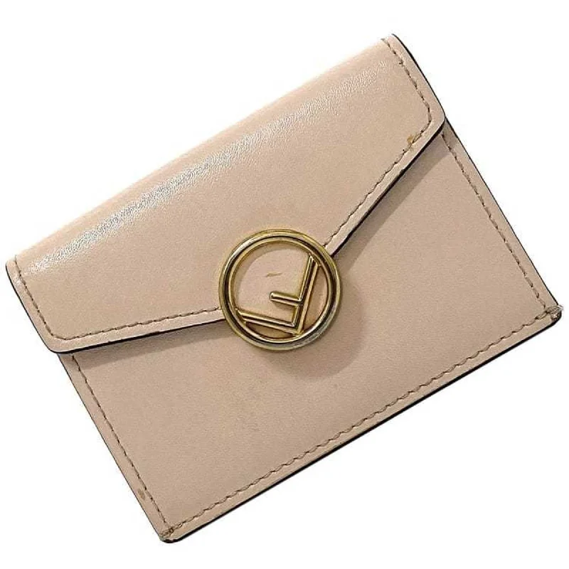 Fendi Buckle Detail Bag -Fendi Trifold Wallet Pink Beige Gold Fizu 8M0395 Leather GP FENDI Circle Women's