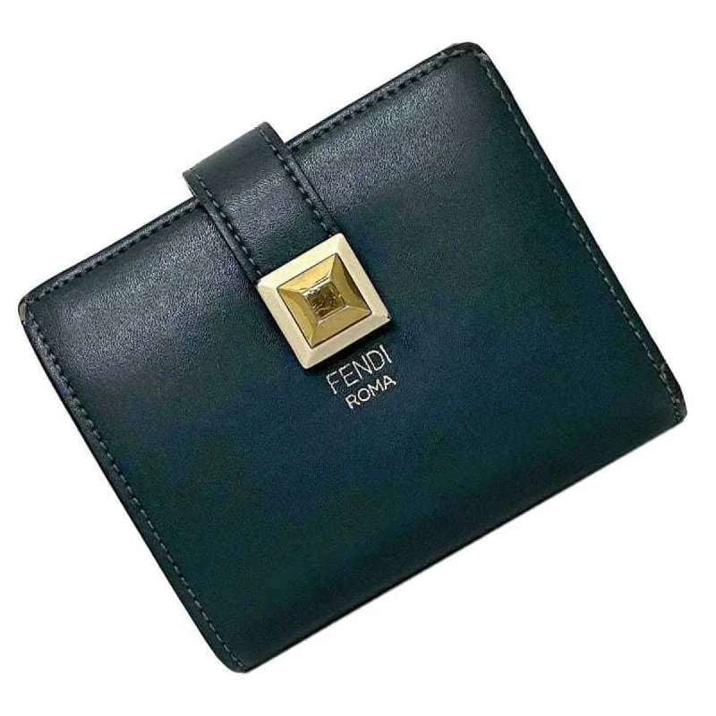 Fendi Italian Luxury Bag -Fendi Bifold Wallet Green Pink Gold White Rainbow 8M0386 Leather GP FENDI Studs Women's