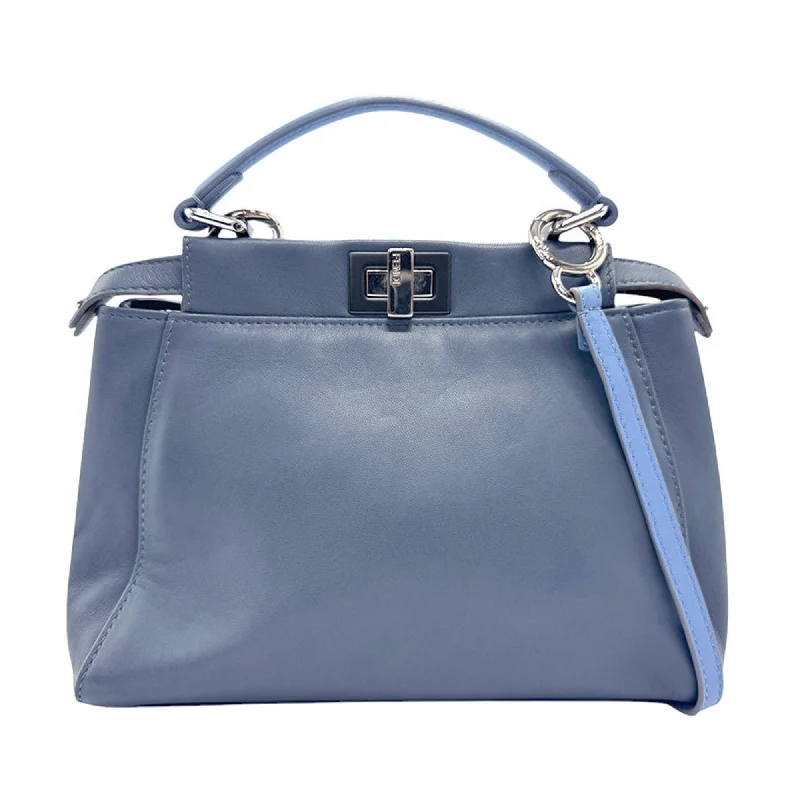 Fendi Italian Luxury Bag -FENDI handbag shoulder bag peekaboo leather dark blue silver women's 8BN244-68H z3056