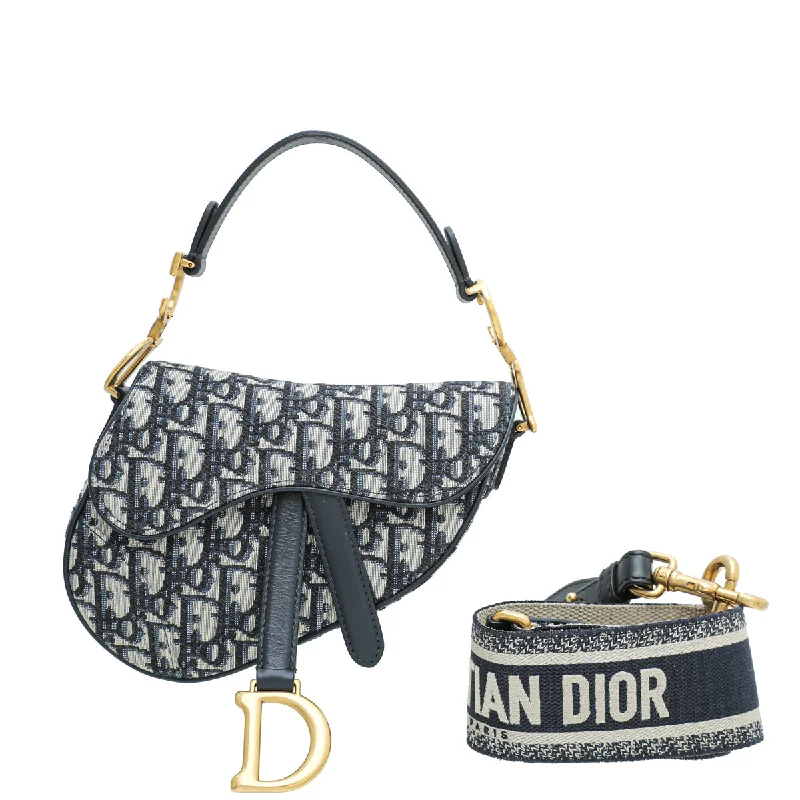 Iconic Luxury: Dior HandbagsChristian Dior Blue Oblique Jacquard Saddle Bag W/Wide Strap