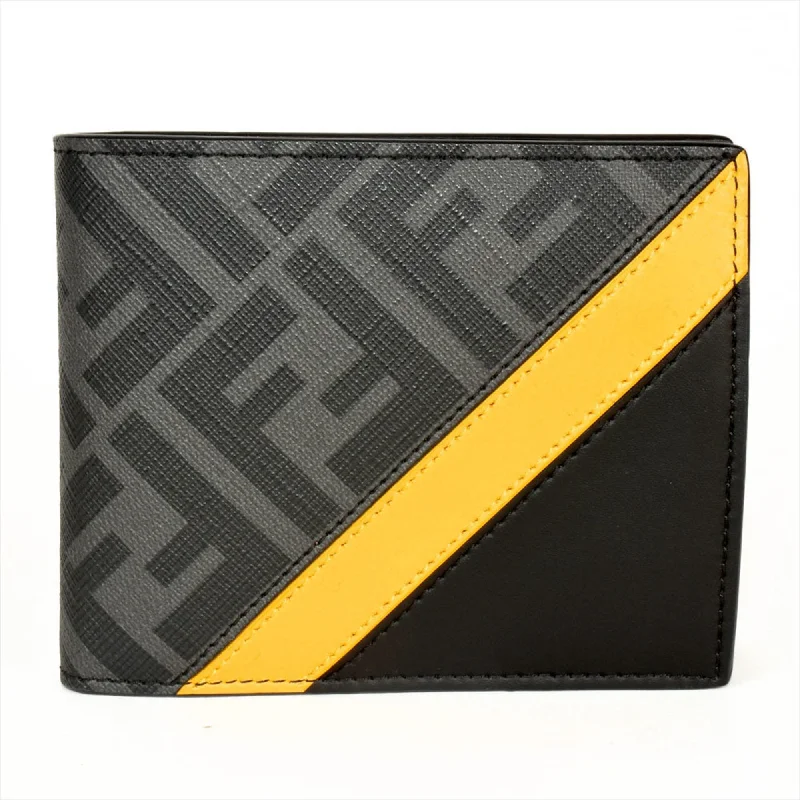 Fendi Chevron Quilted Bag -FENDI Diagonal Bi-fold Wallet Leather 7M0001 A9XS F0R2A Black