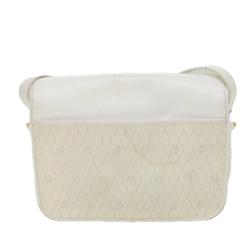 Unveil True Elegance with Dior HandbagsCHRISTIAN DIOR Honeycomb Canvas Shoulder Bag Leather White Auth bs9992