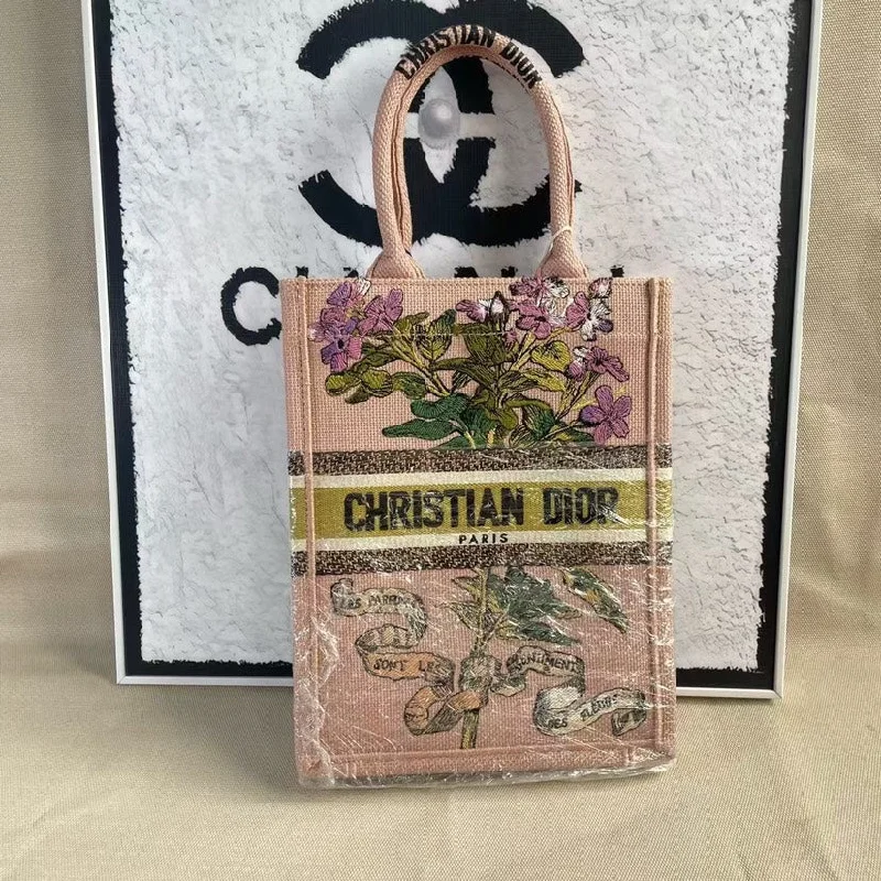 Luxury Meets Artistry: Dior BagsChristian Dior Pink Embroidered Small Book Tote Bag