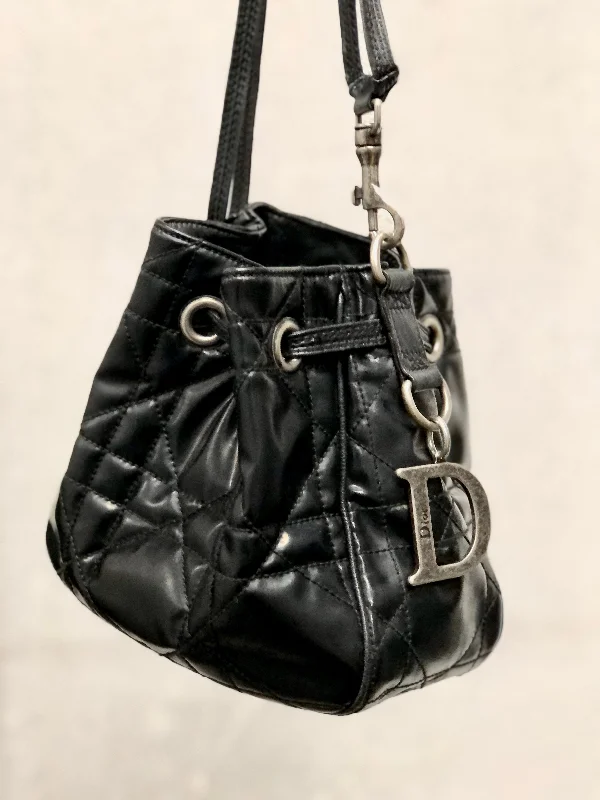 The Definition of Style: Dior BagsChristian Dior Cannage Lady dior D Charm Patent leather Drawstring Mini Handbag Black 36mvap