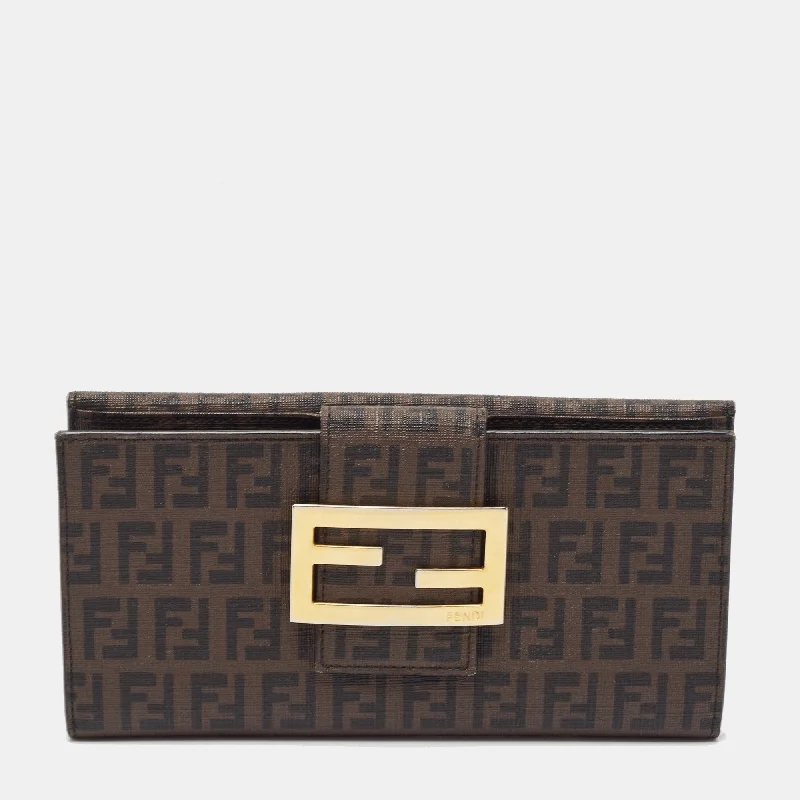 Fendi Timeless Parisian Style -Fendi Dark Brown Zuchinno Coated Canvas Forever Flap Continental Wallet