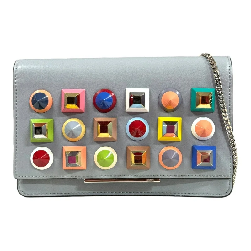 Fendi Glossy Leather Bag -FENDI Chain Rainbow Stud Wallet Leather 8M0346 Women's