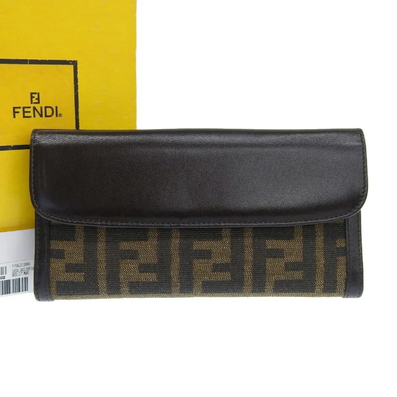 Fendi Zip Closure Bag -Fendi Zucca pattern FF long wallet with W canvas leather brown 2804 0339R 018