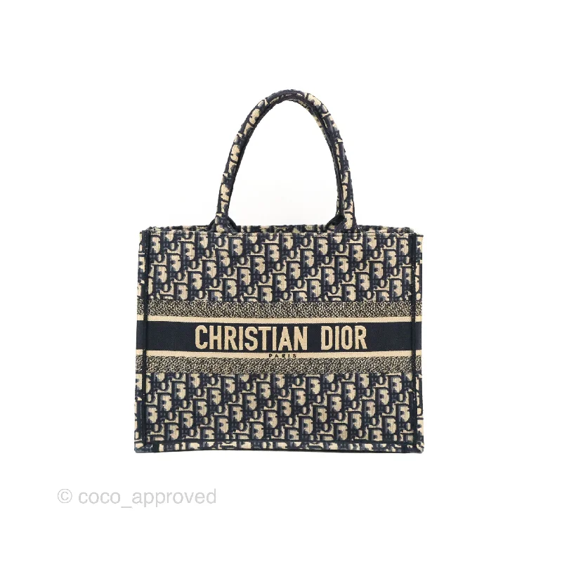 Discover Dior: Bags That Make a StatementChristian Dior Medium (Old Small) Dior Navy Oblique Embroidery Canvas Book Tote