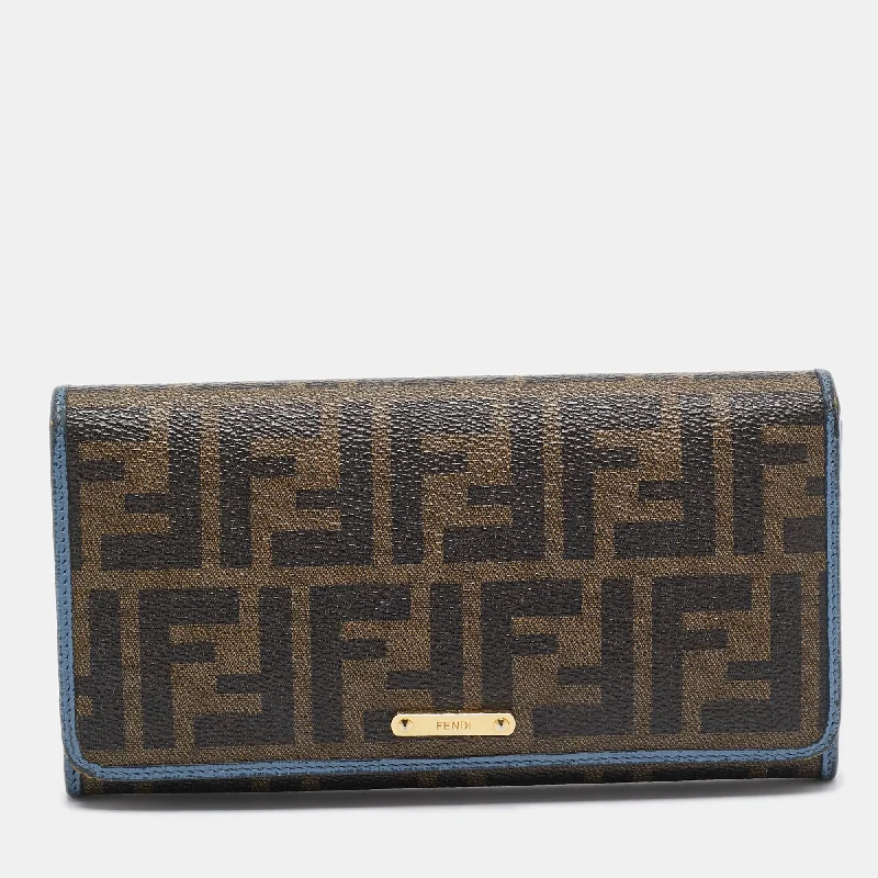 Fendi Exclusive Couture Bag -Fendi Brown/blue Zucca Coated Canvas And Leather Flap Continental Wallet