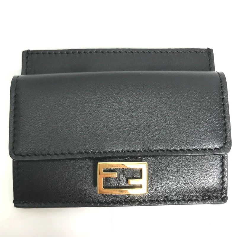 Fendi Monogram Embossed Bag -Fendi 8M0423 Coin Compartment Wallet coin purse Black Gold