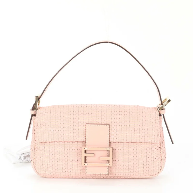 Fendi Diamond Quilted Bag -Fendi Mamma Baguette Bucket Gold Hardware 8BR600 Leather Handbag Bag Tote Pink Women's