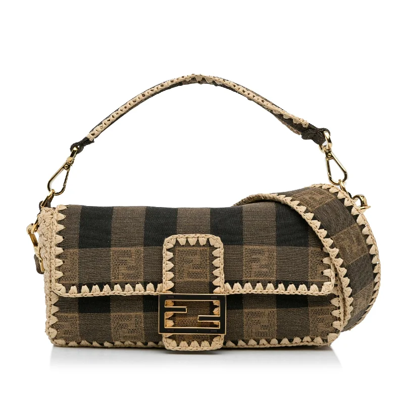 Fendi Push Lock Bag -Fendi Pequin Canvas and Raffia Mamma Baguette (SHG-sSRqPf)