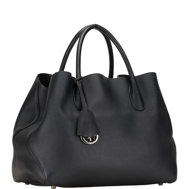 Step into Luxury with Dior BagsDior Logo Charm Opening Bar Handbag Tote Bag Black Leather  Dior