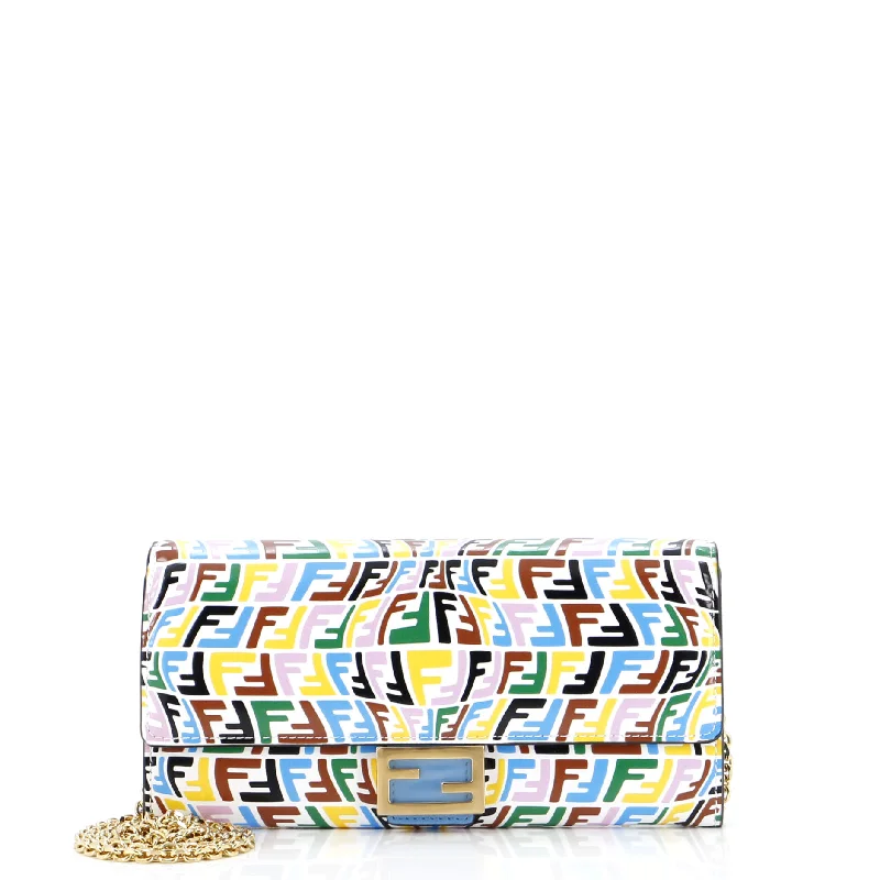 Fendi Beaded Bag -x Sarah Coleman Baguette Continental Wallet on Chain Fish-Eye FF Embossed Leather