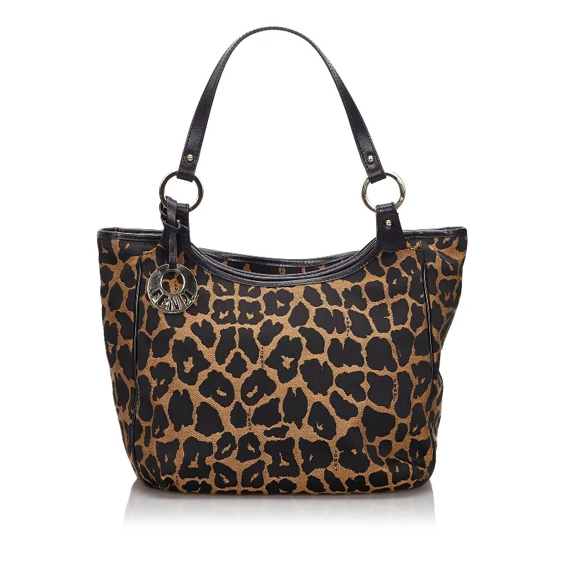 Fendi Hand-Painted Bag -Fendi Brown Beige Canvas Fabric Leopard Print Handbag Italy