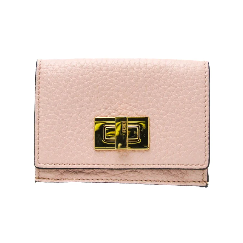 Fendi Petite Baguette Bag -Fendi PEEKABOO 8M0426 Women's Leather Wallet (tri-fold) Gold,Light Pink