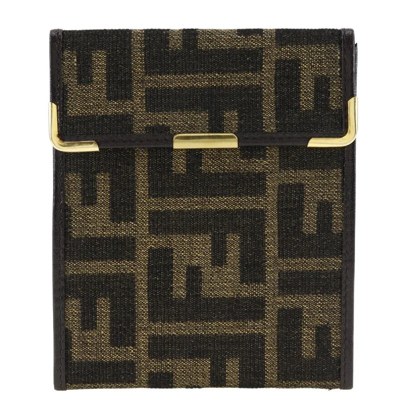 Fendi Diamond Quilted Bag -FENDI Zucca Wallet Canvas Brown Snap Buttons Unisex