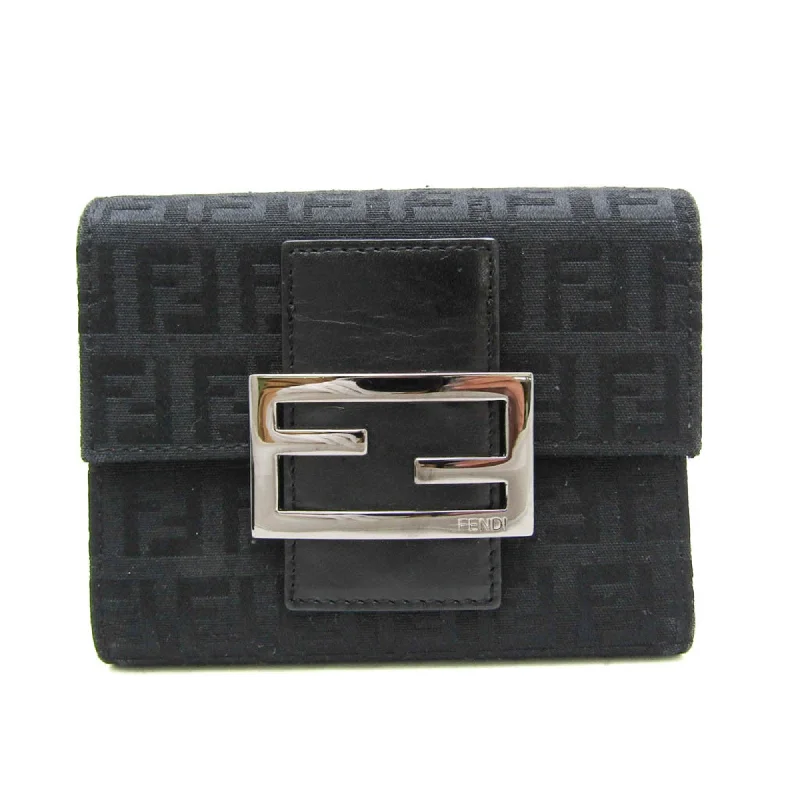 Fendi Buckle Detail Bag -Fendi Zucchino 8M0023 Women's Canvas,Leather Wallet (tri-fold) Black