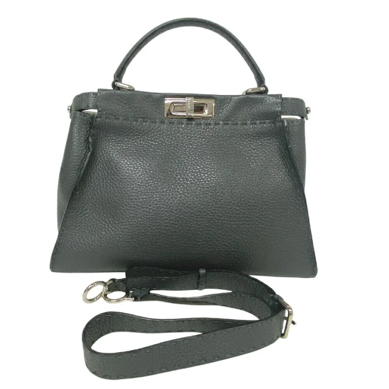 Fendi Metallic Finish Bag -FENDI Peekaboo Regular Shoulder Bag Selleria Handbag Grey Women's