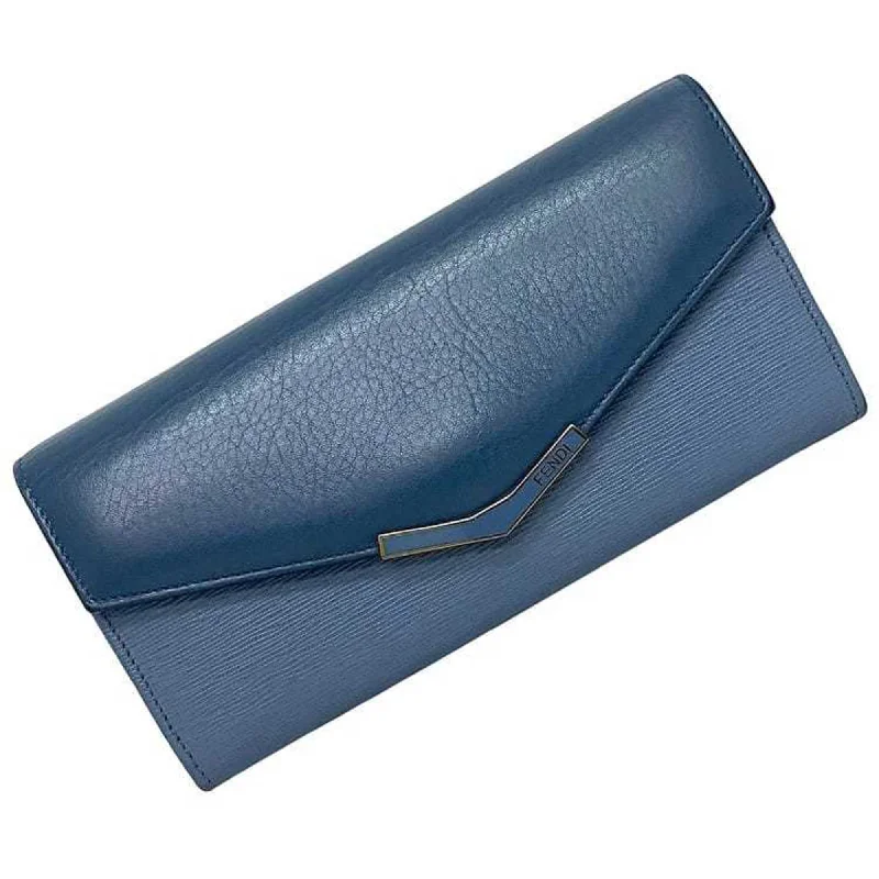 Fendi Minimalist Icon -Fendi Bifold Long Wallet Blue Light Gold Toujours 8M0306 Leather GP FENDI Flap