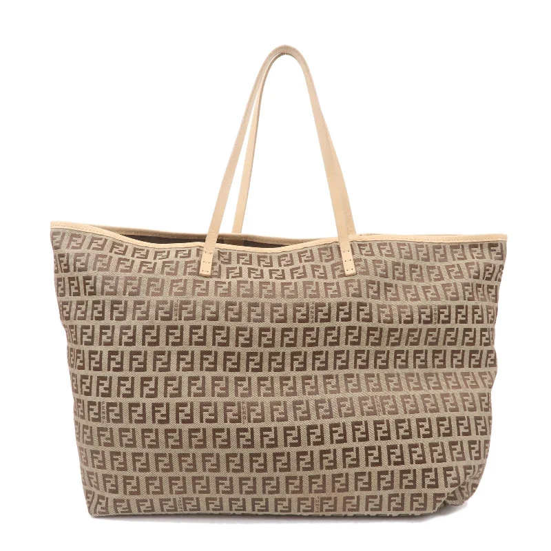 Fendi Vintage Collector’s Item -FENDI Zucchino Canvas Leather Tote Bag Beige Brown 8BH005