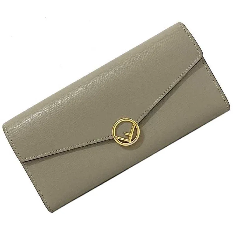 Fendi Pearl Handle Bag -Fendi Bi-Fold Long Wallet Beige Gold Fizu 8M0251 A18B Leather FENDI F Circle Women's