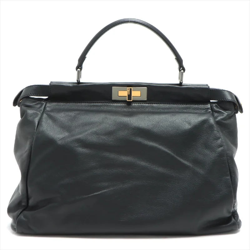 Fendi Glossy Leather Bag -FENDI Peekaboo Lodge Handbag in Leather Black 8BN210