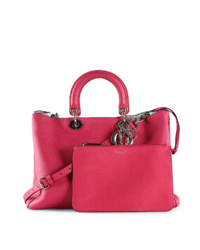 Discover the Charm of Dior BagsCHRISTIAN DIOR Fuchsia Pebbled Leather Large Diorissimo Shopper Tote Bag