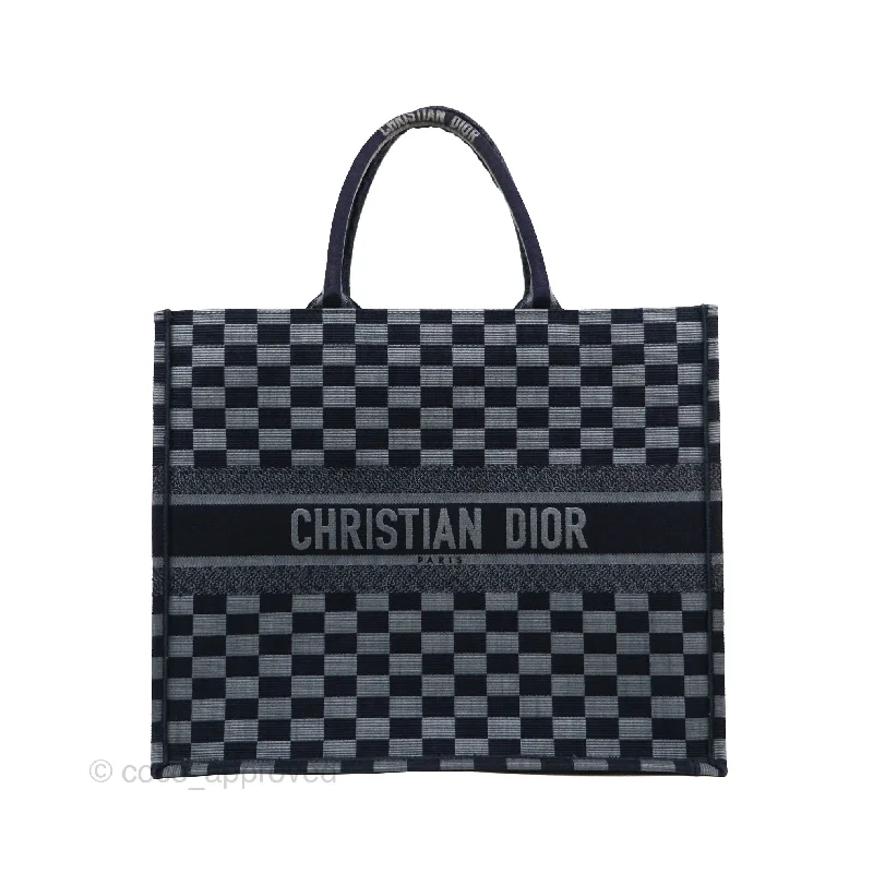 Experience Classic Elegance with Dior BagsDior Large Book Tote Checkered Navy