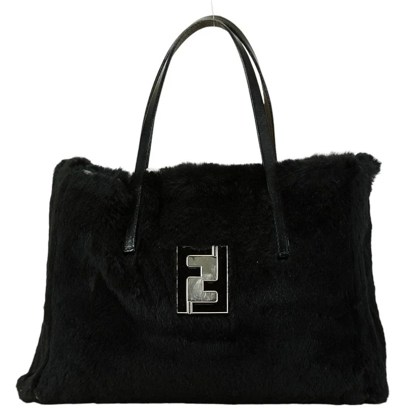 Fendi Woven Chain Bag -FENDI handbag black faux fur leather women's